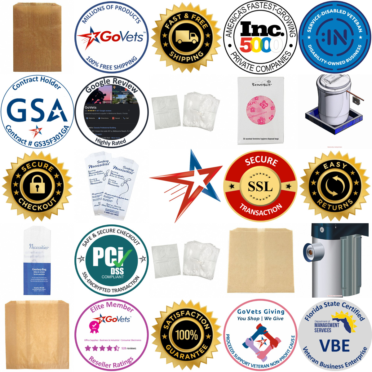 Millions of Products A selection of Sanitary Receptacle Liners and Individual Sanitary products on GoVets