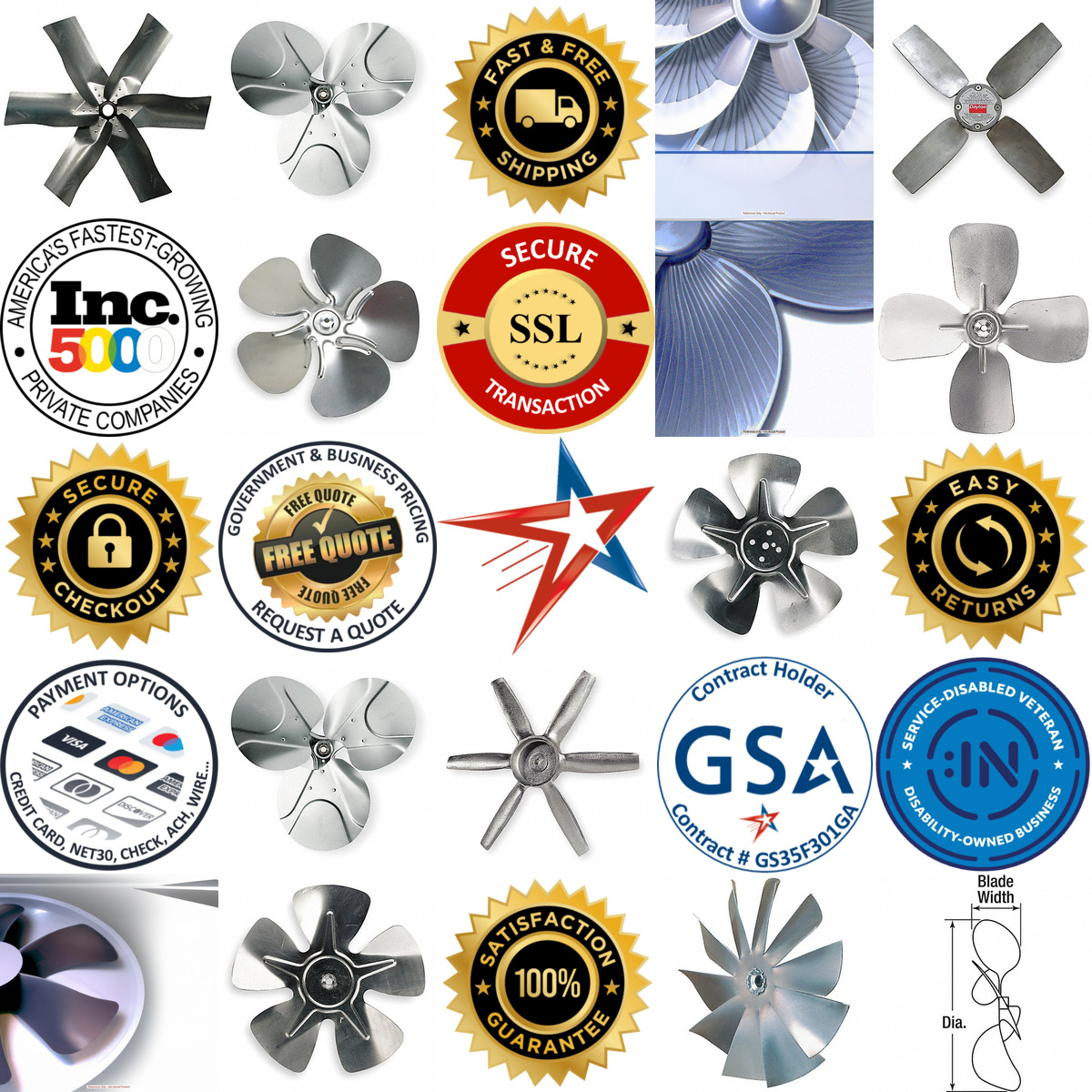 Millions of Products A selection of Aluminum Fan Blades products on GoVets