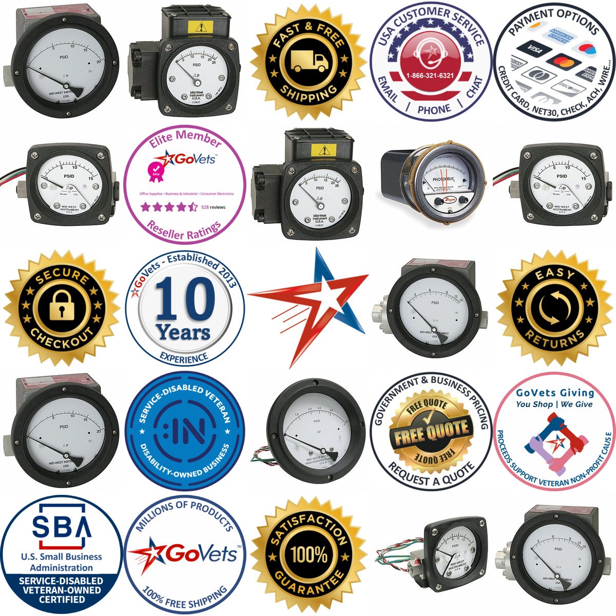 Millions of Products A selection of Dial Differential Pressure Gauges With Switch products on GoVets