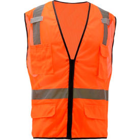 GSS Safety 1506 Multi-Purpose Class 2 Mesh Zipper 6 Pockets Safety Vest Orange Large 1506-LG