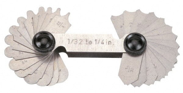 Radius Gage Set: Steel, 17/64 to 1/2