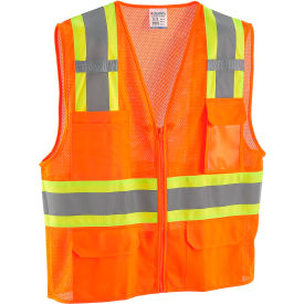 GoVets™ Class 2 Hi-Vis Safety Vest 6 Pockets Two-Tone Mesh Orange S/M 641OM641
