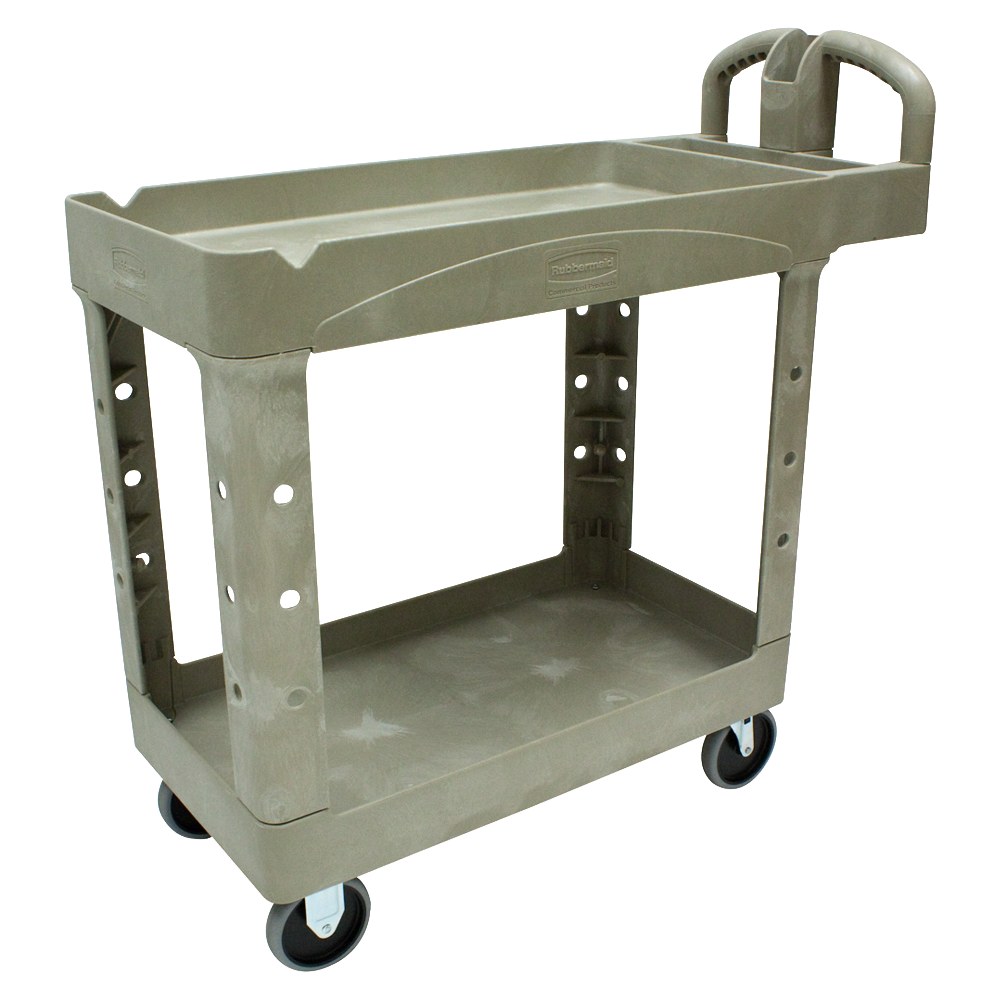 Rubbermaid 2-Shelf Heavy-Duty Utility Cart, 38.88inH x 17.13inW x 38.5inD, Beige MPN:FG450088 BEIG