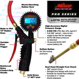 Milton Digital Inflator Gauge & M Style Coupler & Plug Combo MK577KITG