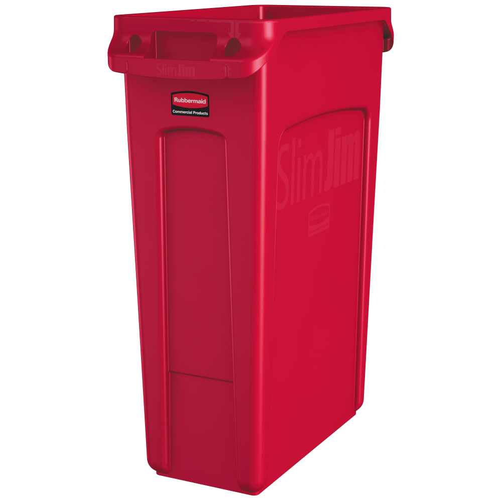 Rubbermaid Slim Jim Rectangular Polyethylene Vented Waste Receptacle, 23 Gallons, Red MPN:1956189