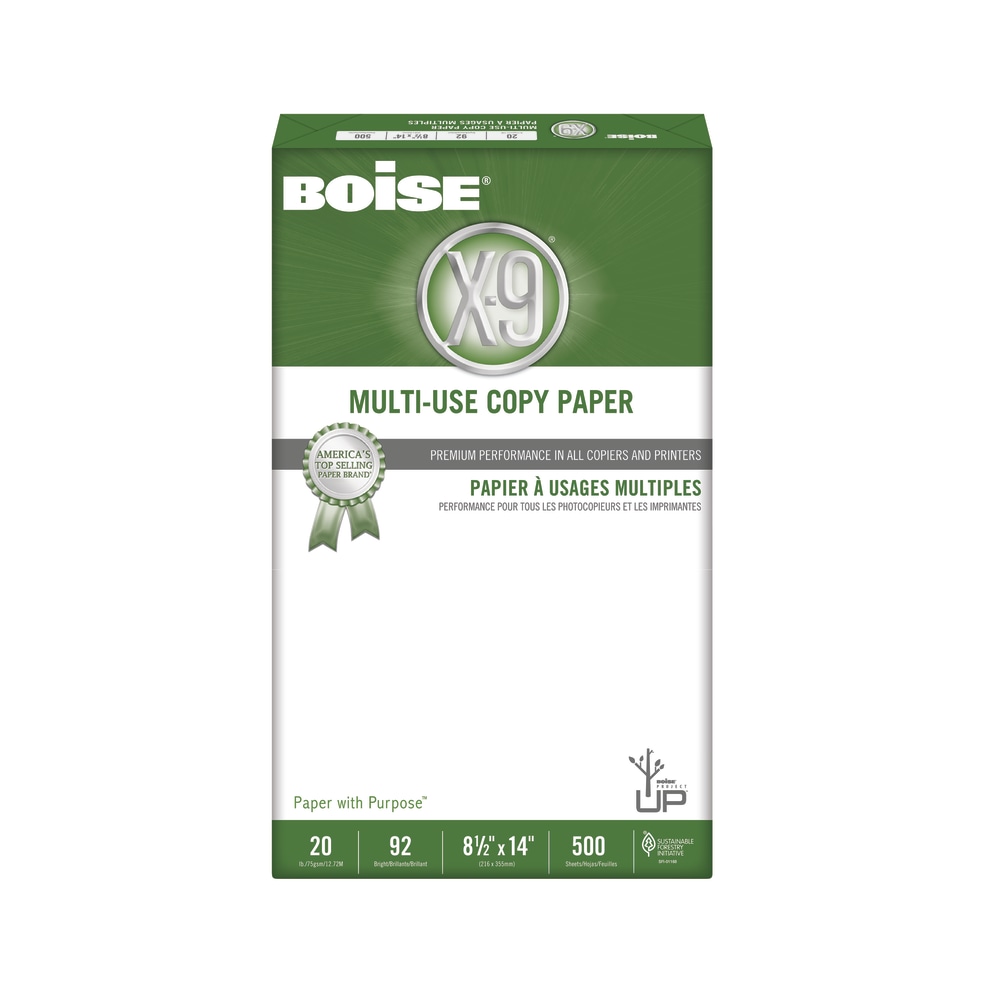 Boise X-9 Multi-Use Printer & Copy Paper, 1 Ream, White, Legal (8.5in x 14in), 500 Sheets Per Ream, 20 Lb, 92 Brightness (Min Order Qty 8) MPN:OX9004EA