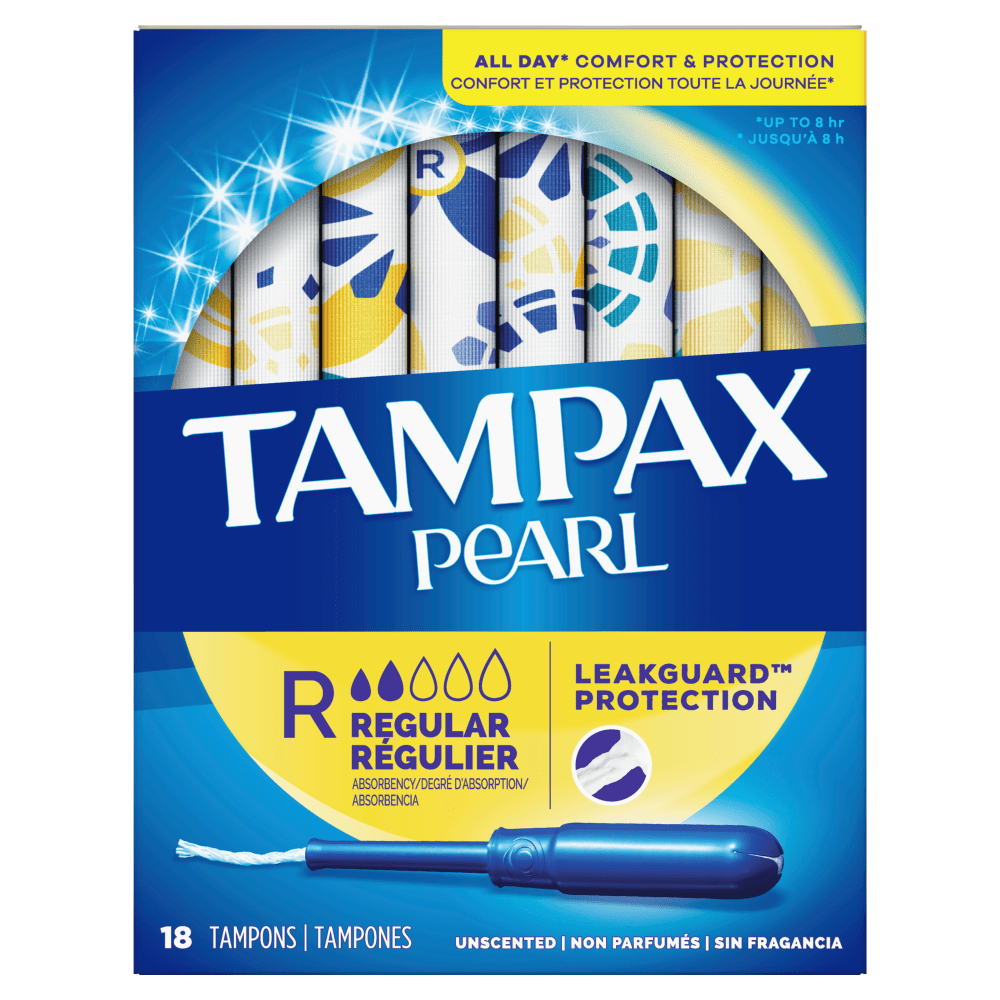 Tampax Pearl Tampons With LeakGuard Braid, Regular Absorbency, Unscented, Pack Of 18 Tampons (Min Order Qty 8) MPN:00454