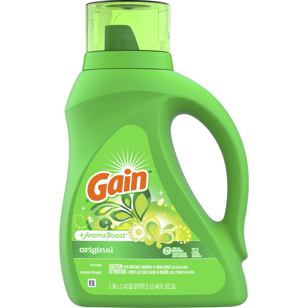 Gain Detergent With Aroma Boost - 46 fl oz (1.4 quart) - Original Scent - 1 Bottle - Green (Min Order Qty 5) MPN:55861