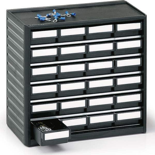 Small Parts Cabinets, Color: Black , Frame Material: Polypropylene , Special Item Information: Includes Labels , Number Of Drawers: 24.0 , Number Of Bins: 24  MPN:291-4ESD