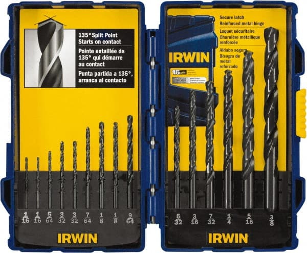 Drill Bit Set: Jobber Length Drill Bits, 15 Pc, 0.0625