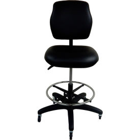 Shopsol™ Workbench Chair w/ Backrest & Industrial Locking Casters Vinyl Black 1010929