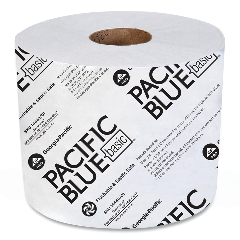 Georgia-Pacific Pacific Blue High-Capacity Bathroom Tissue, 1-Ply, White, 1,500 Sheets Per Roll, Carton Of 48 Rolls MPN:14448/01