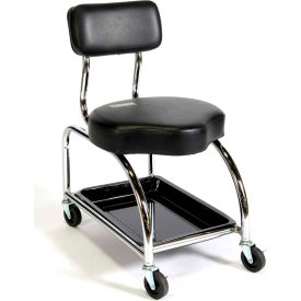 ShopSol Heavy Duty Mechanics Tool Trolley Stool w/Back Rest 450 lb. Cap. Black Vinyl - 3010001 3010001