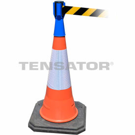Tensabarrier Safety Crowd Control Queue Cone Topper Blue With 7.5' Black/Yellow Retractable Belt TC114-23-STD-NO-D4X-C