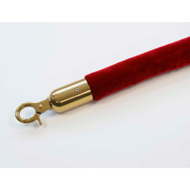Queueway Velour Rope Red 6' With Polished Brass Rope Ends Economy Line QWAYROPE-21-6-2P