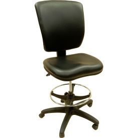 Shopsol™ Chair w/ Backrest Adjustable Footring & Hard Floor Casters Vinyl Black 1010819