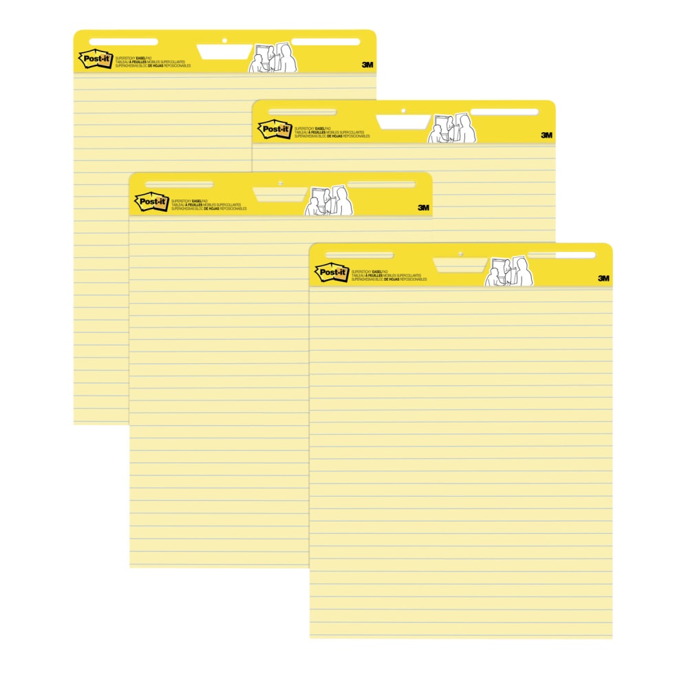 Post-it Super Sticky Easy Pads, 25 in x 30 in, 4 Pads, 30 Sheets/Pad, Great for Virtual Teachers and Students, Yellow MPN:561 VAD 4PK