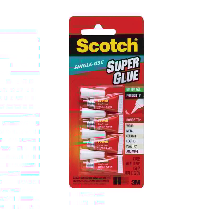 Scotch Super Glue Gel, Single-Use, 0.07 Oz., Clear, Pack Of 4 Tubes (Min Order Qty 23) MPN:AD119
