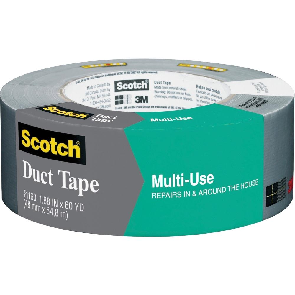Scotch Multi-Use Duct Tape 1.88in x 60 yd, Gray - 1.88in Width x 60 yd Length - 3in Core - 1 Roll - Silver (Min Order Qty 7) MPN:1160A