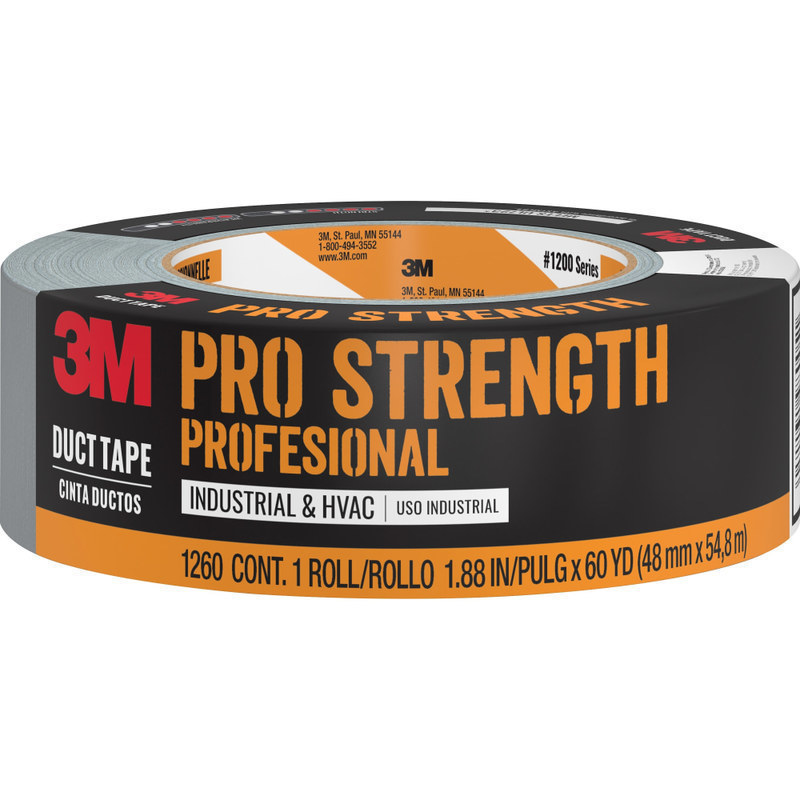 Scotch Pro Strength Duct Tape, 1.88in x 60 yd, Gray - 1.88in Width x 60 yd Length - 3in Core - Polyethylene Coated Cloth Backing - Easy Tear - 1 Roll - Silver (Min Order Qty 5) MPN:1260A