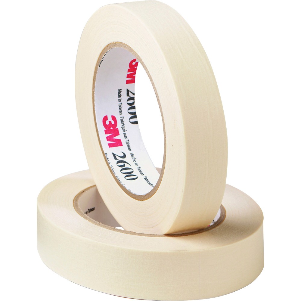 Highland Economy Masking Tape - 60 yd Length x 1in Width - 4.4 mil Thickness - 3in Core - Rubber Backing - For Labeling, Bundling, Mounting, Wrapping, Holding - 9 / Pack - Tan (Min Order Qty 4) MPN:260024A