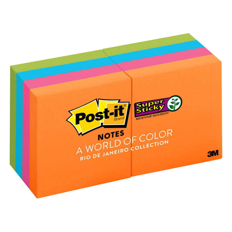 Post-it Super Sticky Notes, 8 Pads, 1 7/8 in x 1 7/8 in, 2x the Sticking Power, School Supplies and Office Products, Sticky Notes for Vertical Surfaces, Monitors, Walls and Windows, Energy Boost Collection (Min Order Qty 8) MPN:622-8SSAU