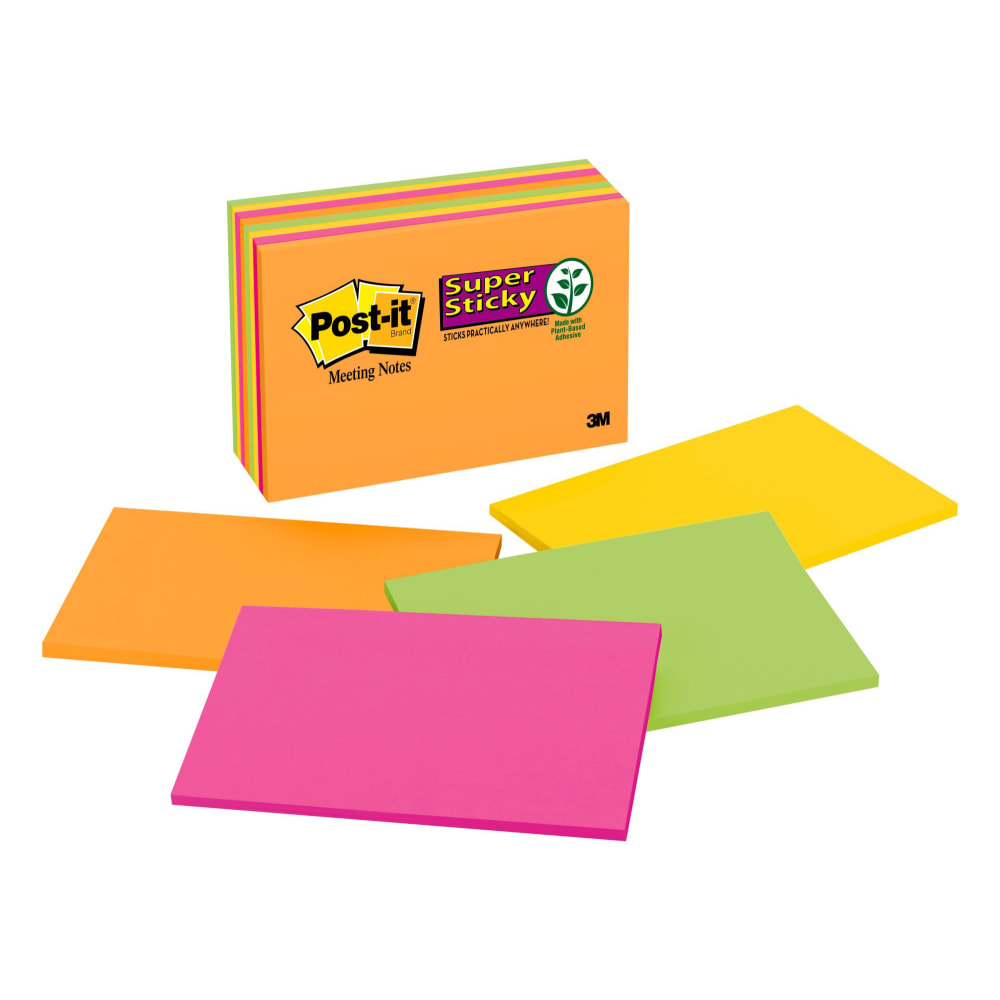 Post-it Super Sticky Notes, 8 Pads, 6 in x 4 in, 2x the Sticking Power, School Supplies and Office Products, Sticky Notes for Vertical Surfaces, Monitors, Walls and Windows, Energy Boost Collection (Min Order Qty 5) MPN:644-5SSP