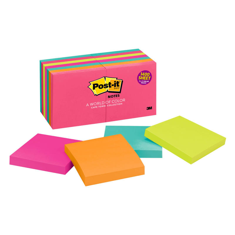 Post-it Notes, 14 Pads, 3 in x 3 in, Clean Removal, School Supplies and Office Products, Sticky Notes for Vertical Surfaces, Monitors, Walls and Windows, Poptimistic Collection (Min Order Qty 3) MPN:654-14AN