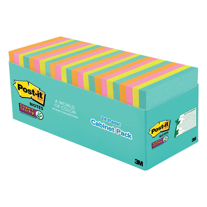 Post-it Super Sticky Notes, 24 Pads, 3 in x 3 in, 2x the Sticking Power, Ideal for Second School Semester, Sticky Notes for Dorm, Home and Office, Supernova Neons Collection (Min Order Qty 3) MPN:654-24SSMIA-CP