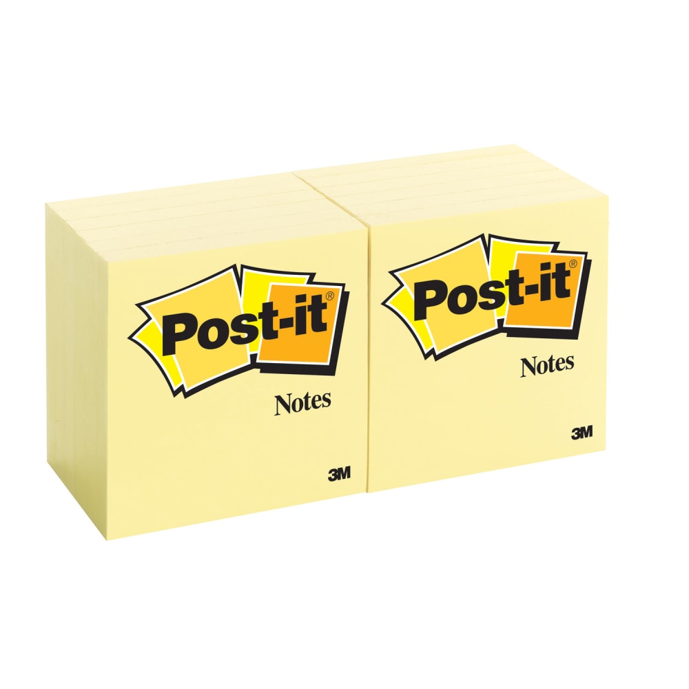 Post-it Notes, 12 Pads, 3 in x 3 in, Clean Removal, School Supplies and Office Products, Sticky Notes for Vertical Surfaces, Monitors, Walls and Windows, Canary Yellow (Min Order Qty 4) MPN:654