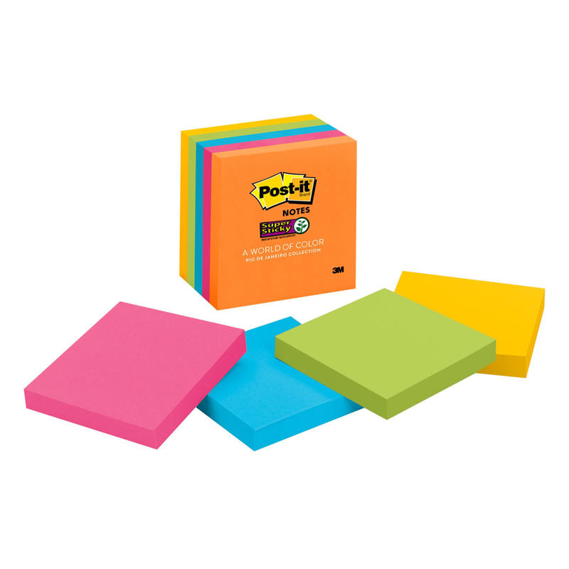 Post-it Super Sticky Notes, 5 Pads, 3 in x 3 in, 2x the Sticking Power, School Supplies and Office Products, Sticky Notes for Vertical Surfaces, Monitors, Walls and Windows, Energy Boost Collection (Min Order Qty 7) MPN:654-5SSUC