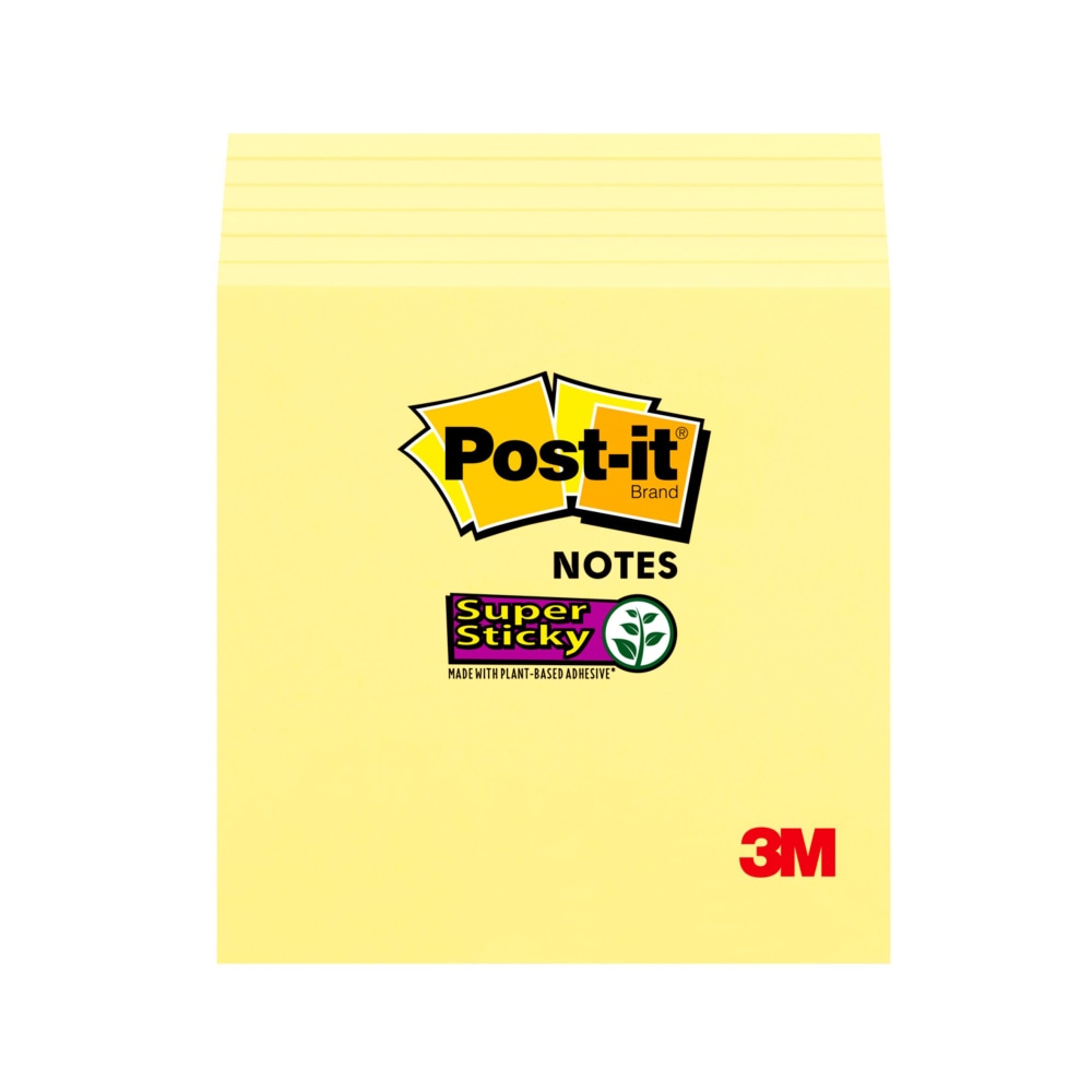 Post-it Super Sticky Notes, 6 Pads, 3 in x 3 in, 2x the Sticking Power, School Supplies and Office Products, Sticky Notes for Vertical Surfaces, Monitors, Walls and Windows, Canary Yellow (Min Order Qty 9) MPN:654-6SSCY