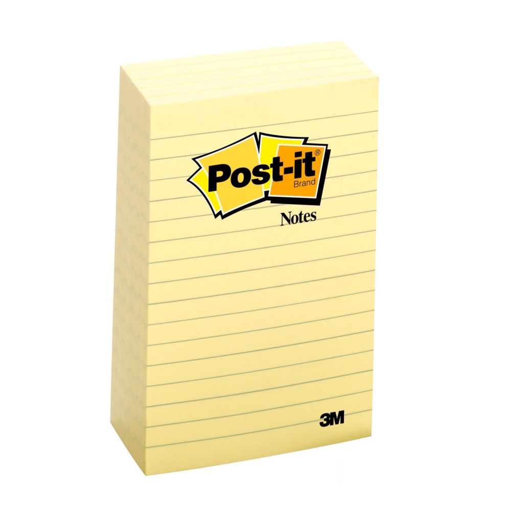 Post-it Notes, 5 Pads, 4 in x 6 in, Clean Removal, School Supplies and Office Products, Sticky Notes for Vertical Surfaces, Monitors, Walls and Windows, Canary Yellow, Lined (Min Order Qty 5) MPN:660-5PK