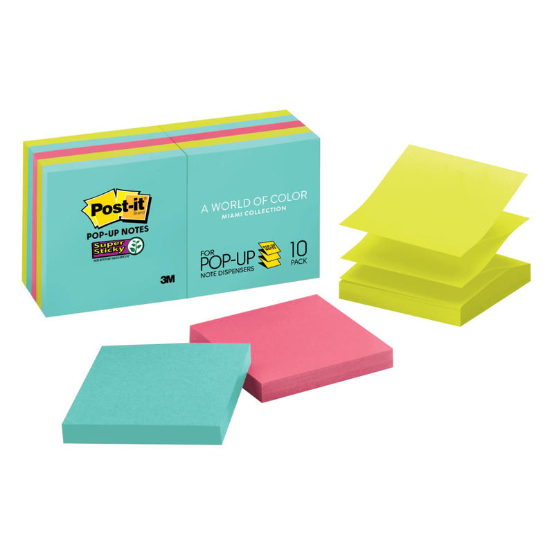 Post-it Super Sticky Pop Up Notes, 10 Pads, 3 in x 3 in, 2x the Sticking Power, School Supplies and Office Products, Sticky Notes for Vertical Surfaces, Monitors, Walls and Windows, Supernova Neons Collection (Min Order Qty 4) MPN:R330-10SSMIA