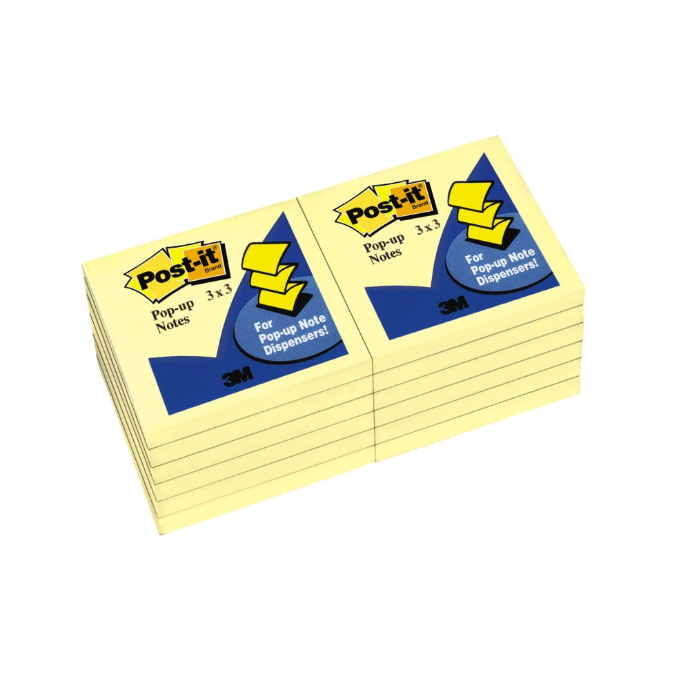 Post-it Pop Up Notes, 12 Pads, 3 in x 3 in, Clean Removal, School Supplies and Office Products, Sticky Notes for Vertical Surfaces, Monitors, Walls and Windows, Canary Yellow (Min Order Qty 4) MPN:R330YWPK