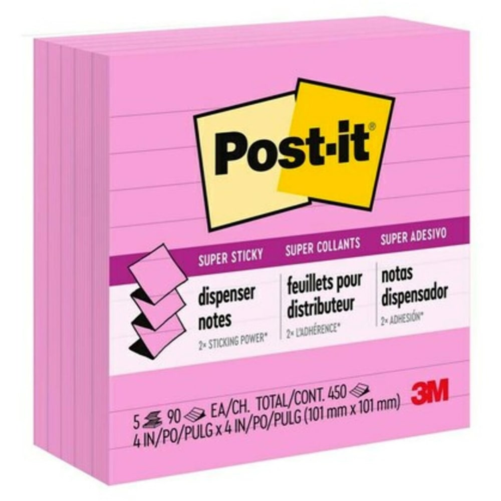 Post-it Super Sticky Pop-up Lined Notes Refills, 4in x 4in, Neon Pink, Pack of 5 (Min Order Qty 4) MPN:R440NPSS