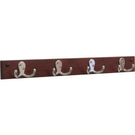 Wooden Mallet® Wall Mounted Coat Rack 4 Double Prong Hook Rail Nickel/Mahogany HSD4NMH