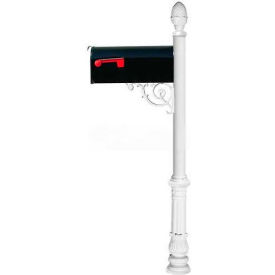 Lewiston E1 Econ.Mailbox Post(Ornate Base & Pineapple Finial) Support Brace Mounting Plate White LPST-703-E1-WHT