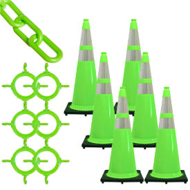 Mr. Chain 97277-6 Traffic Cone & Chain Kit with Reflective Collars Safety Green 77-6972