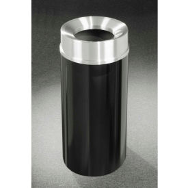 Glaro Steel Round Trash Can W/Funnel Top 12 Gallon Satin Black/Aluminum Lid F1232-BK-SA