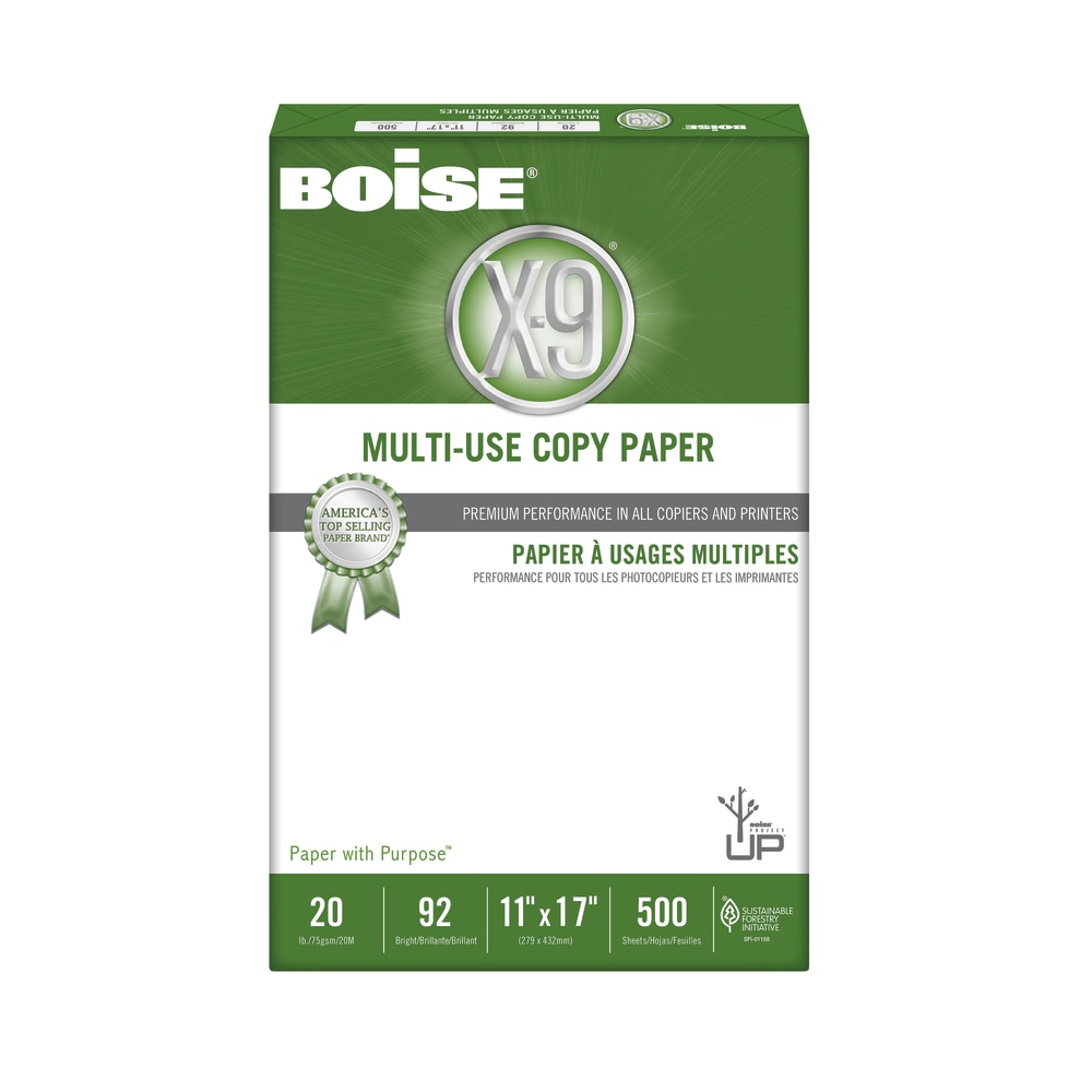 Boise X-9 Multi-Use Printer & Copy Paper, 1 Ream, White, Ledger (11in x 17in), 500 Sheets Per Ream, 20 Lb, 92 Brightness (Min Order Qty 6) MPN:OX-9007