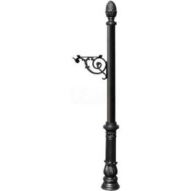 Lewiston Post with Support Brace Decorative Ornate Base & Pineapple Finial (No Mailbox) Black LPST-703-BL