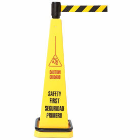 Tensabarrier Safety Crowd Control Queue Barrier Plastic Yllw W/ 7.5' Blk/Yllw Retractable Belt TCN-35-STD-NO-D4X-C