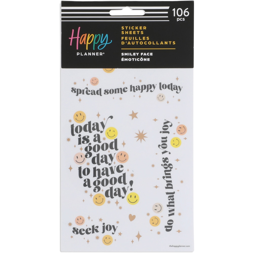 Happy Planner Smiley Face Stickers, 9-1/8in x 4-3/4in, Assorted Colors, Pack Of 106 Stickers (Min Order Qty 7) MPN:SP4H5-044