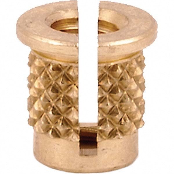 Press Fit Threaded Inserts, Product Type: Flanged , Material: Brass , Drill Size: 0.1875in , Finish: Uncoated , Overall Length (Decimal Inch): 0.2500  MPN:260-006-RS