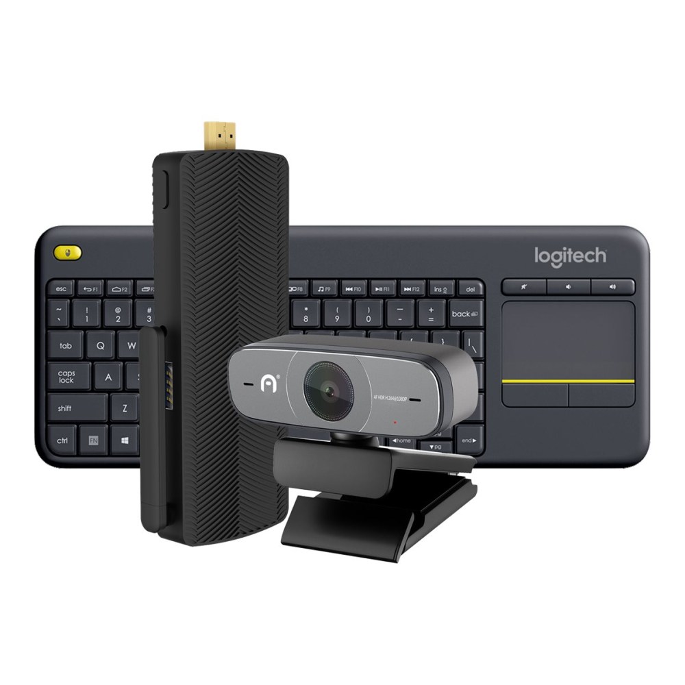 Azulle Access4 Pro - For Zoom - Logitech Keyboard + Azulle Camera Bundle - stick - Celeron J4125 / 2 GHz - RAM 4 GB - flash 64 GB - UHD Graphics 600 - GigE - WLAN: 802.11a/b/g/n/ac, Bluetooth 4.2 - Win 10 IoT - monitor: none MPN:AG34KC