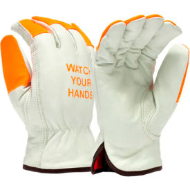 Pyramex® GL2002KF Insulated Value Cowhide Drivers Gloves Keystone Thumb M White/Orange - Pkg Qty 12 GL2002KFM