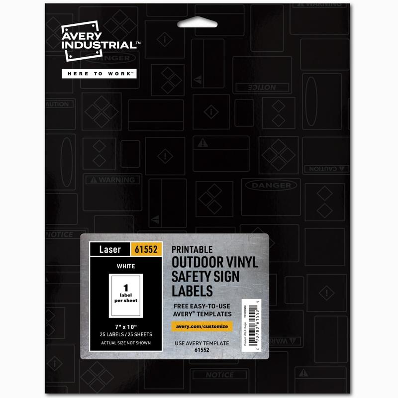Avery Industrial Adhesive Vinyl Signs, 61552, 7in x 10in, White, Pack Of 25 (Min Order Qty 3) MPN:61552