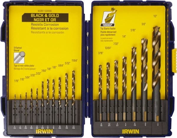 Drill Bit Set: Reduced Shank Drill Bits, 18 Pc, 0.0625