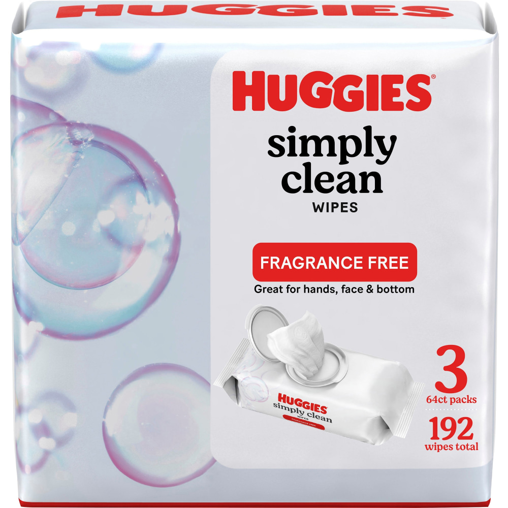 Huggies Simply Clean Wipes, White, 64 Sheets Per Box, Pack Of 3 Boxes (Min Order Qty 6) MPN:KCC54483